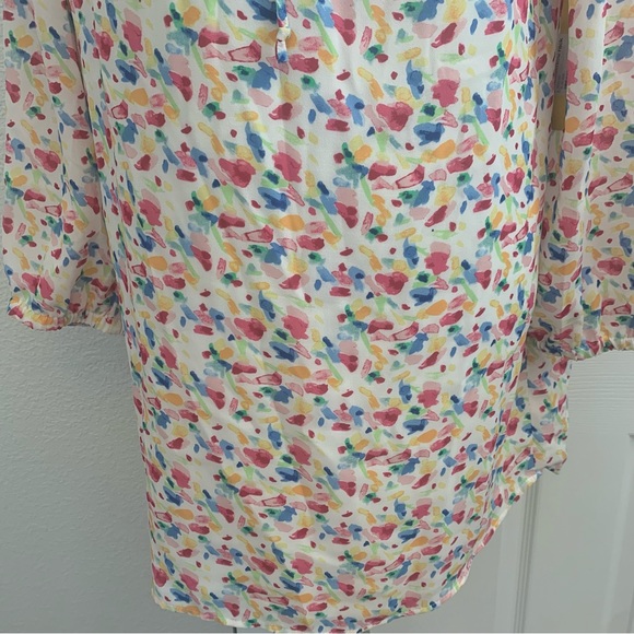 GIBSON size MP dress white background with colorful print tie at neck gorgeous - Picture 5 of 12